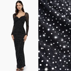 Lulus Marvelous Glam S Black Mesh Rhinestone Twist-Front Maxi Dress Prom Wedding